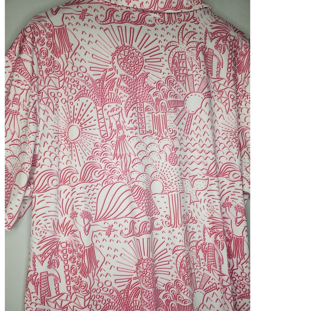 Yatta Golf Polo Men's Shaka Life Hawaiian‎ Aloha Sun Pink Red Stretch Polo XL - Picture 6 of 8
